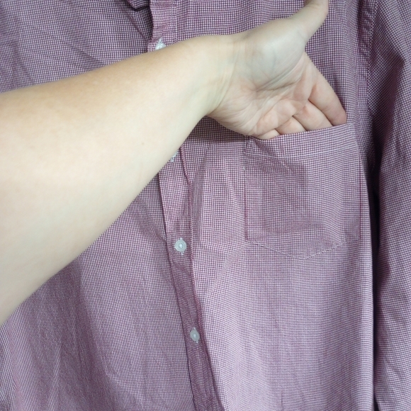 J. Crew Mercantile Flex Mens XL Button Front Cotton Burgundy Red Mini Squares 44 - Picture 6 of 9